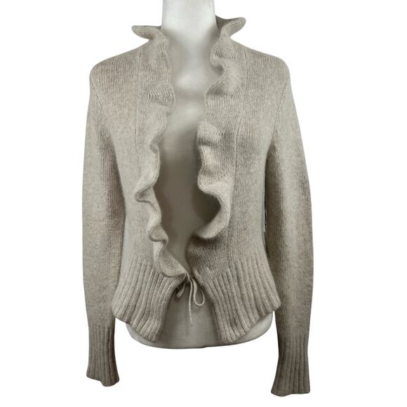 Marina Luna New Angora Hair Lambs Wool Ruffle Sweater Cardigan Med Neutral Prep - Picture 1 of 13